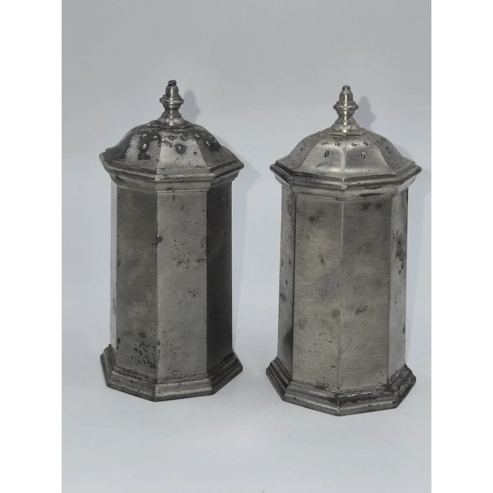 Vintage Gorham Pewter Salt & Pepper Shakers Octagonal Mid Century Modern PH57